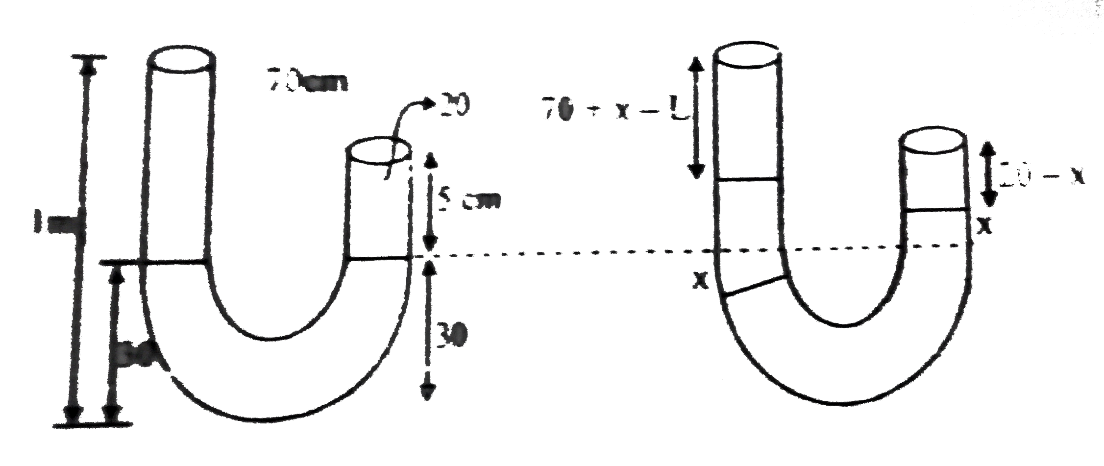 A Utube having uniform crosssection but unequal arm length `I_(1)=100