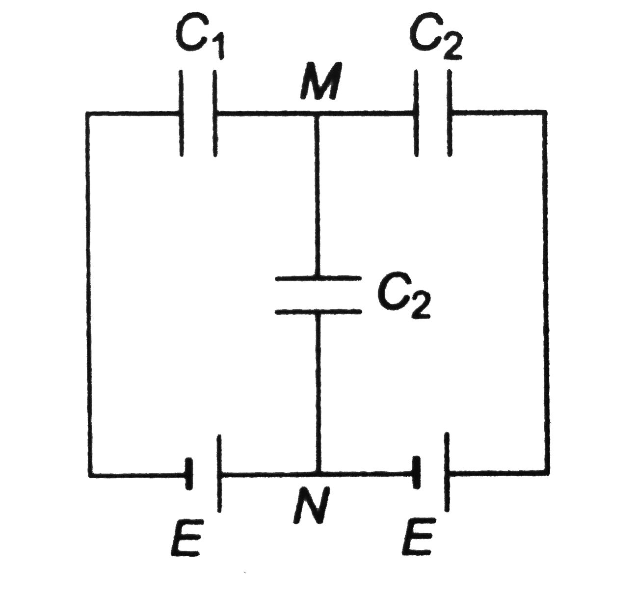 Find the potential difference between points `M` and `N` of the system