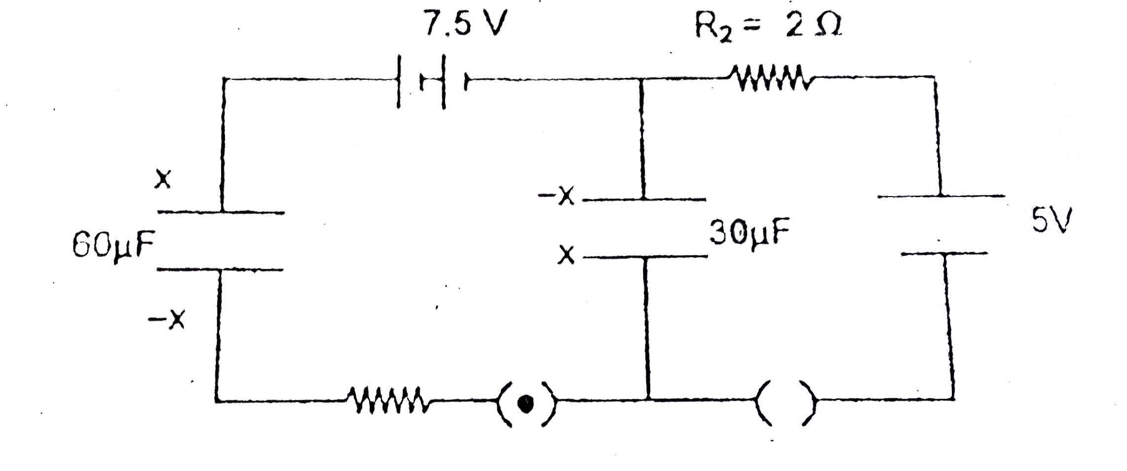In given circuit all capacitor were uncharged initially. First switch