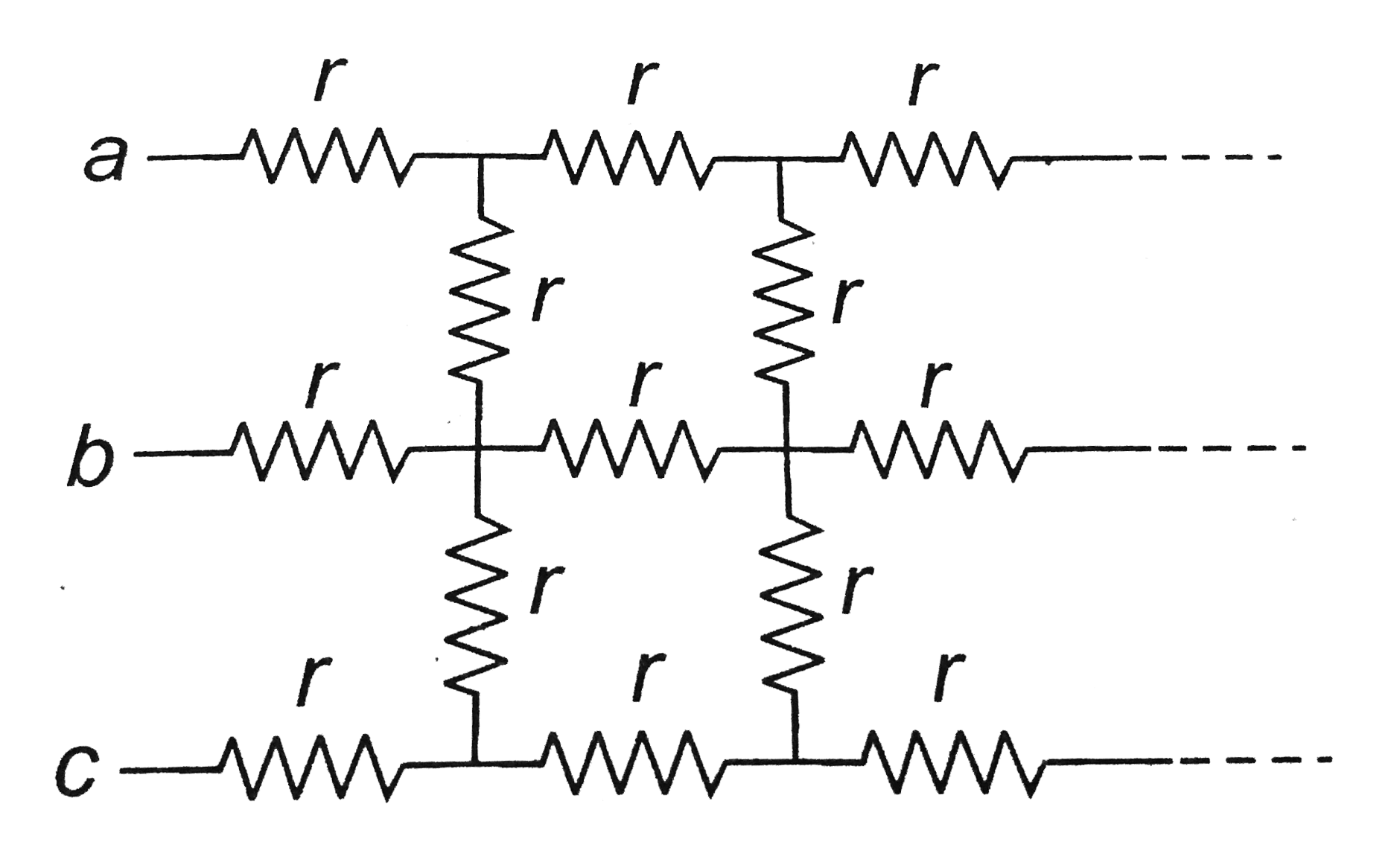 In the infinite gride. If the value of `r = 2 (sqrt(5 1)) Omega