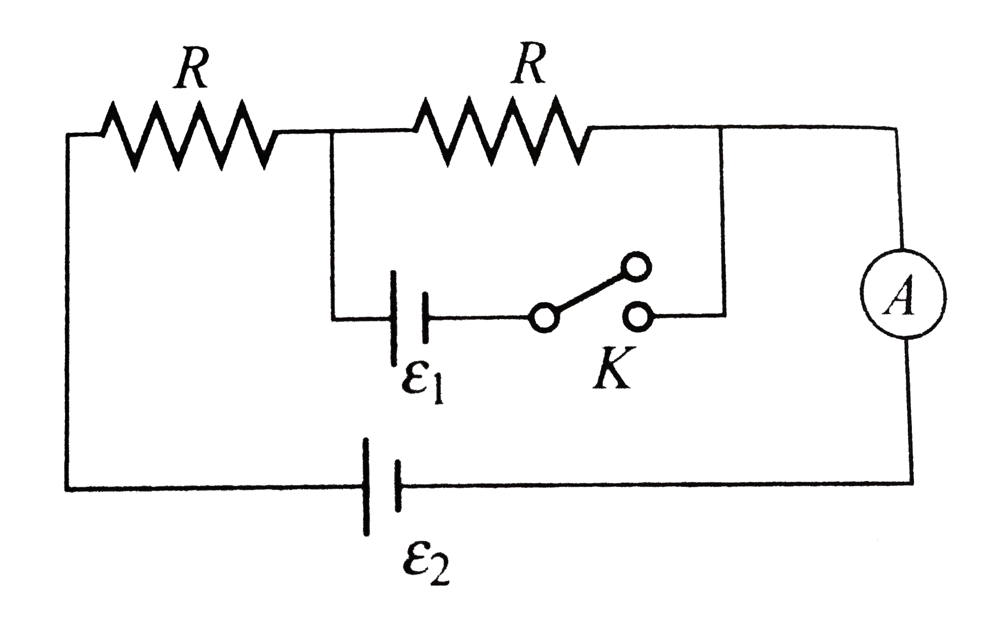 In the given circuit , when key K is open, reading of ammeter is I. Now key K is closed, then