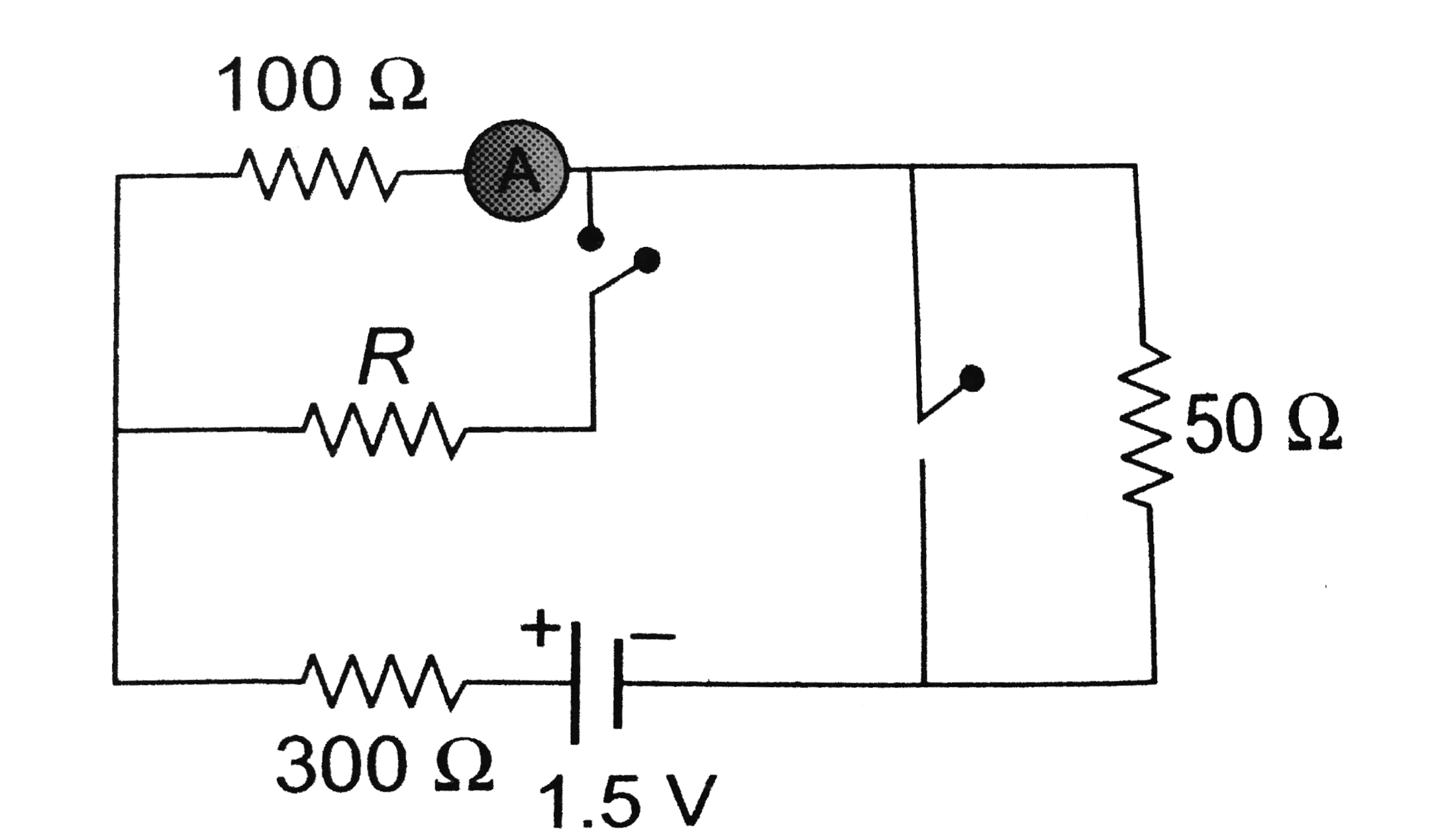 In the circuit shown in figure the reading of ammeter is the same with