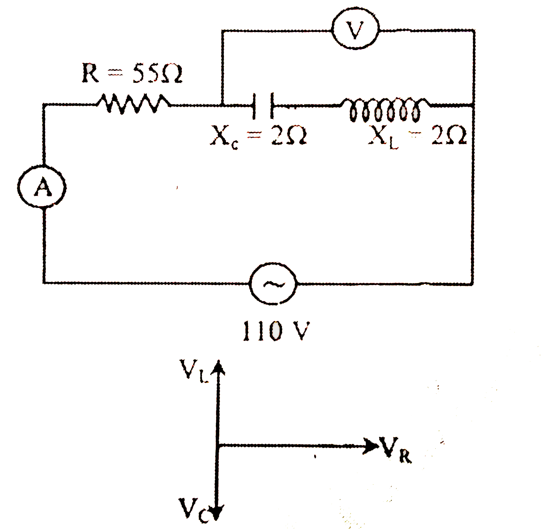 The reading of the ammeter and voltmeters are (Both the instruments are