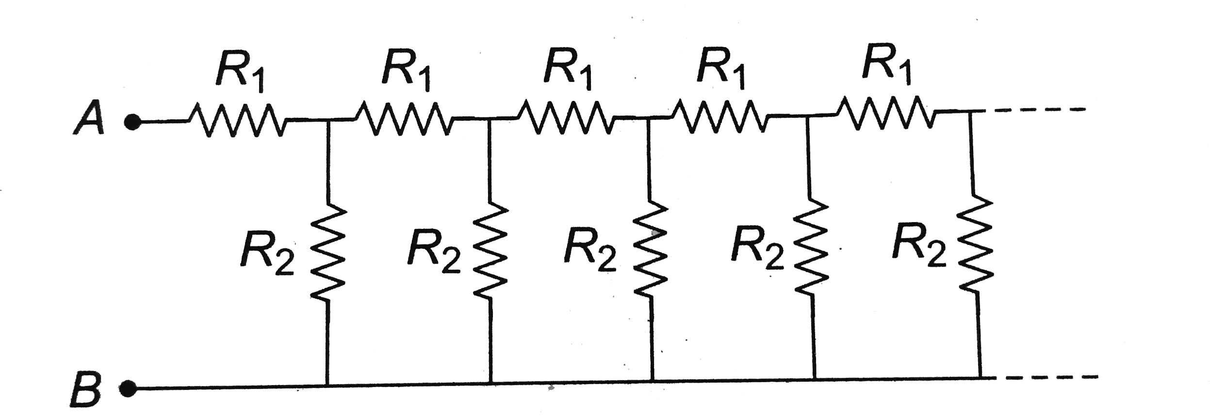 An infinite sequence of resistance is shown in the figure. The