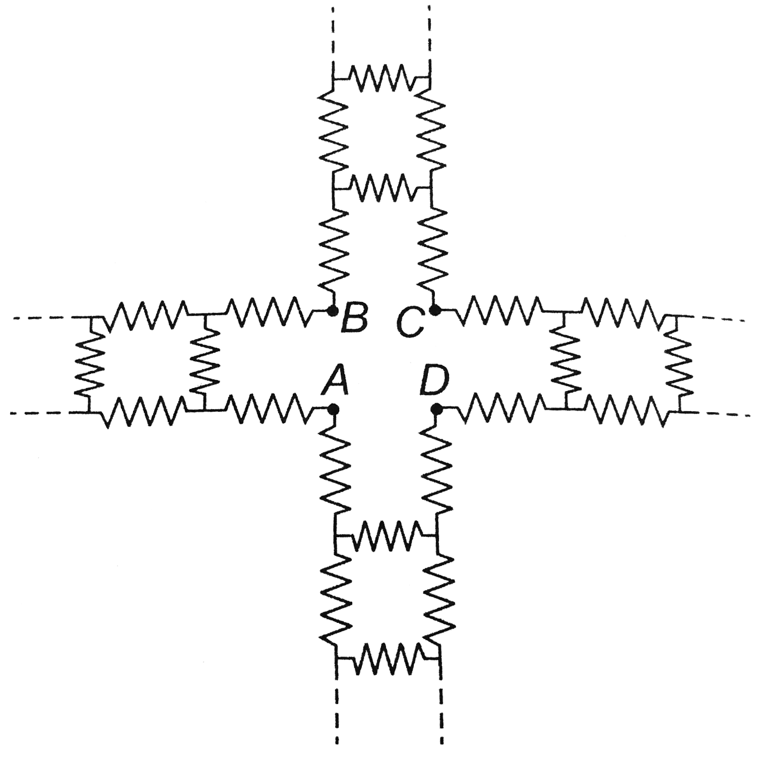 For infinite ladder network containing identical resistance of `R Omega