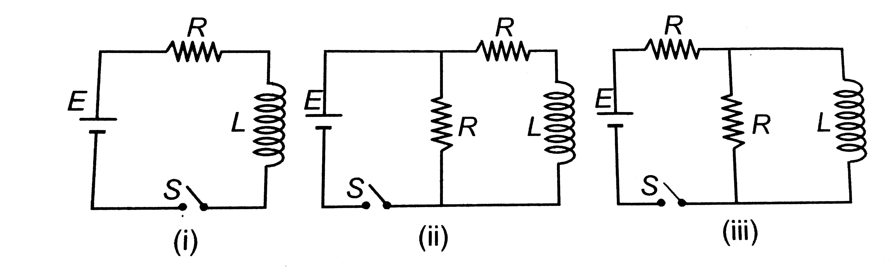 In which of the following circuits is the current maximum just after the switch `S` is closed