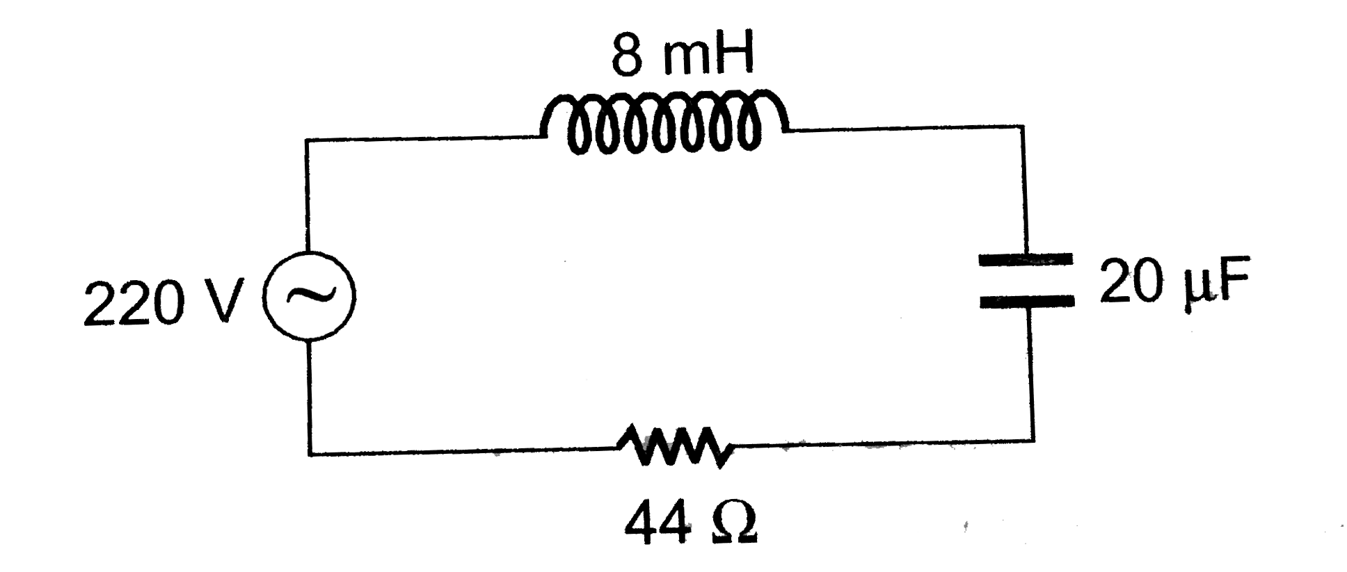 For the series `LCR` circuit shown in the figure, what is the resonance