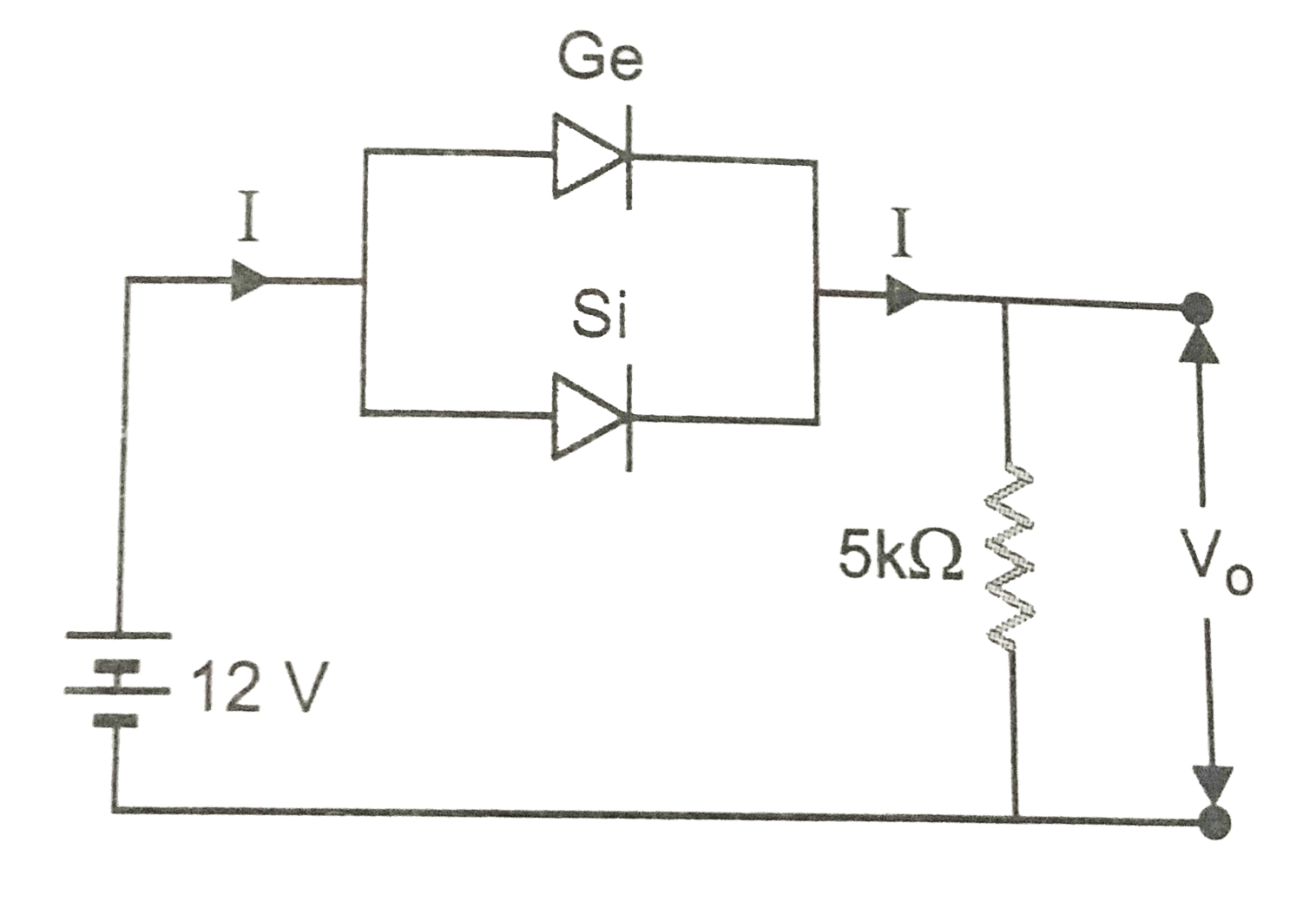 (i) calculate the value of output voltage `V_(0)` and current `I` if