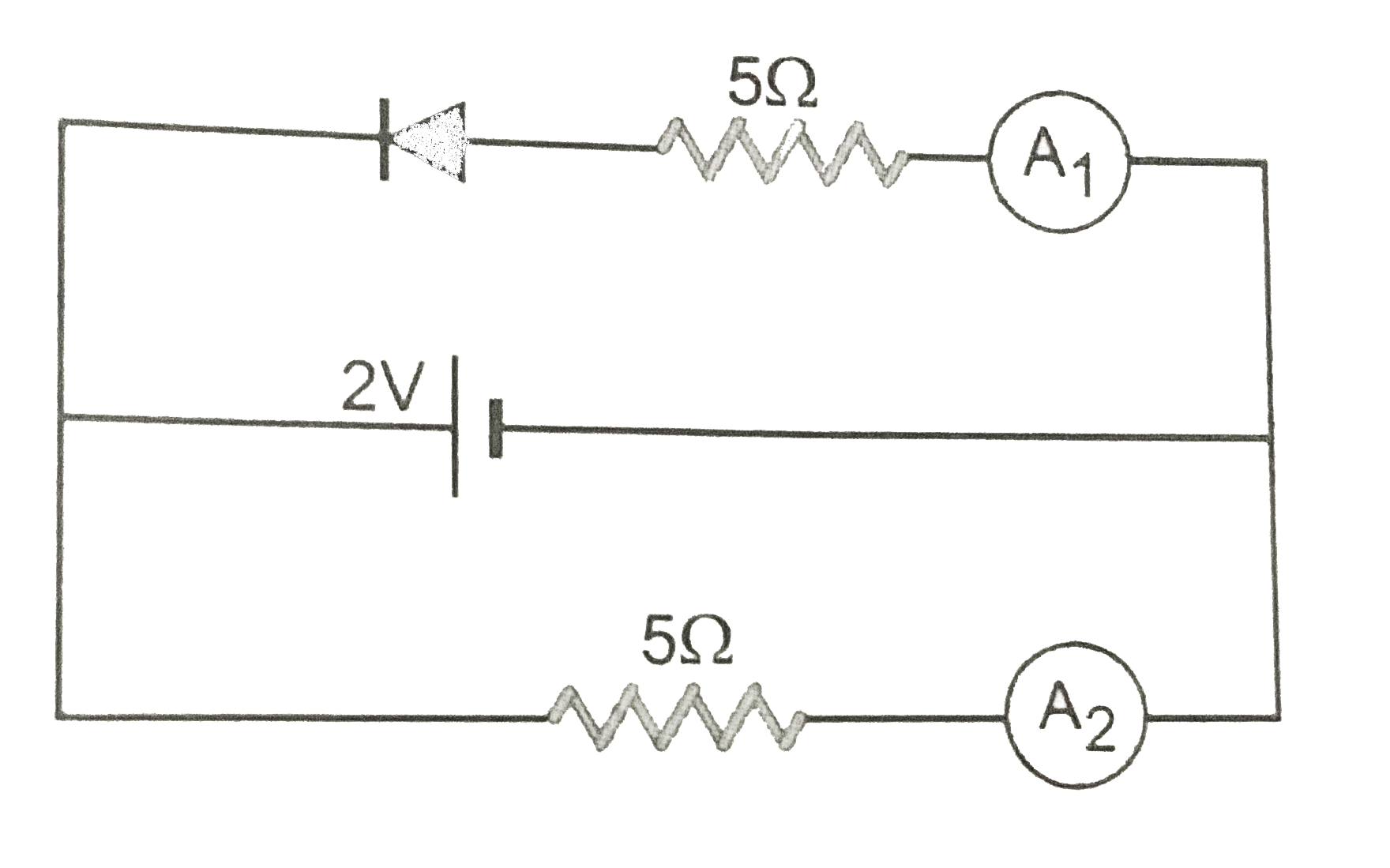 What are the reading of ammeters `A_(1)` and `A_(2)` shown in Fig