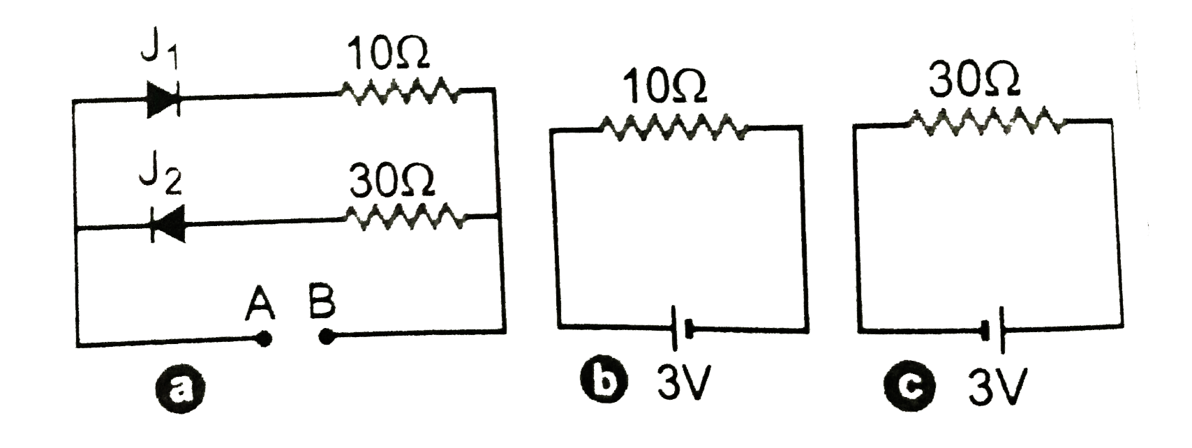 A 3V battery may be connected across the point A and B as shown in Fig