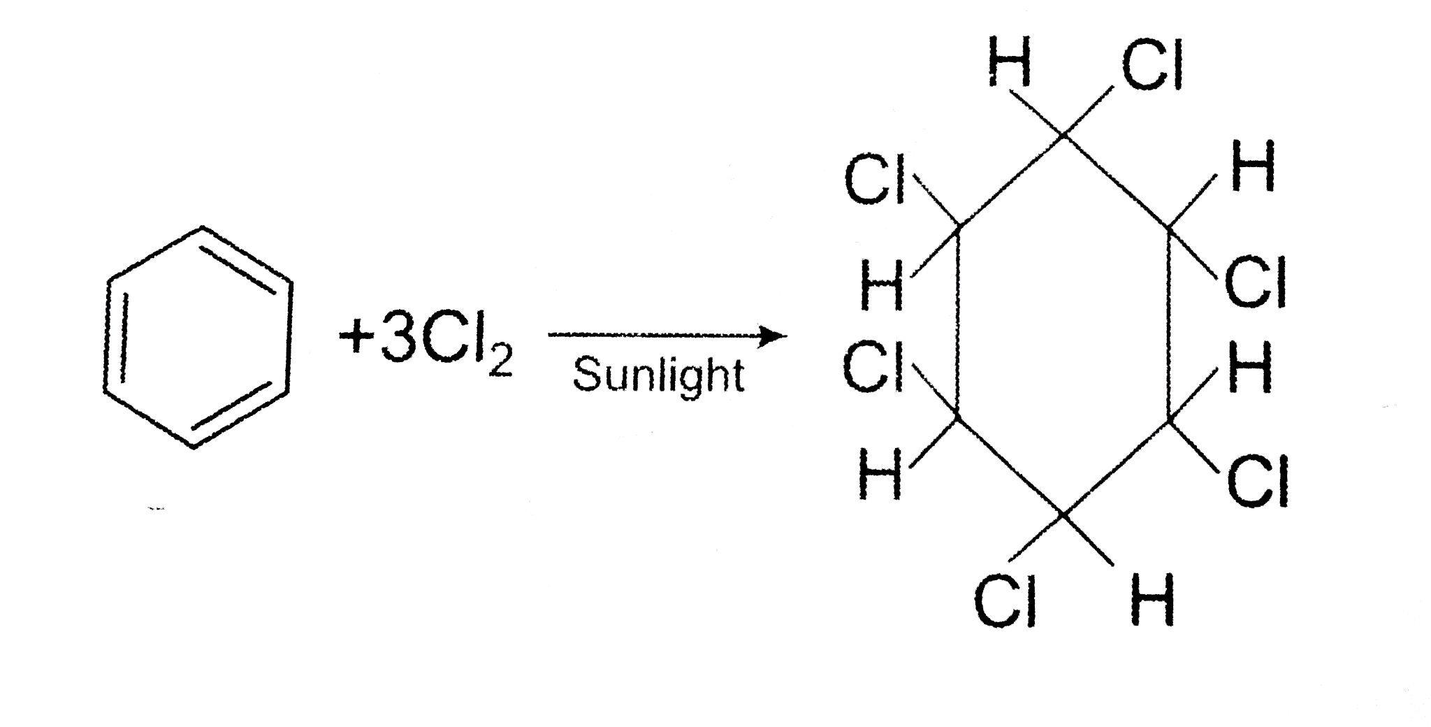The product obtained by treating benzene with chlorine in presence of