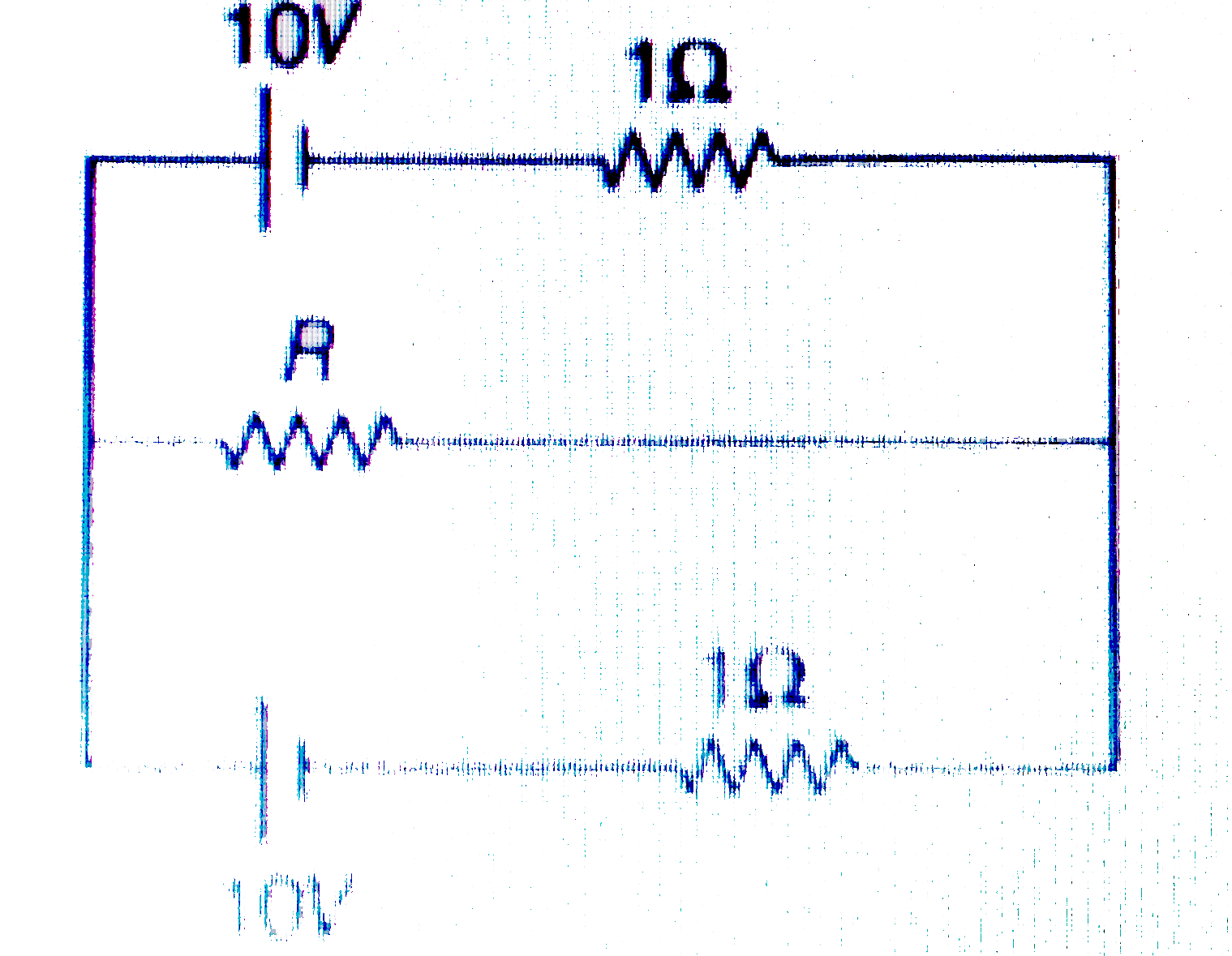 Maximum power developed across variable resistance R in the circuit shown in figure is