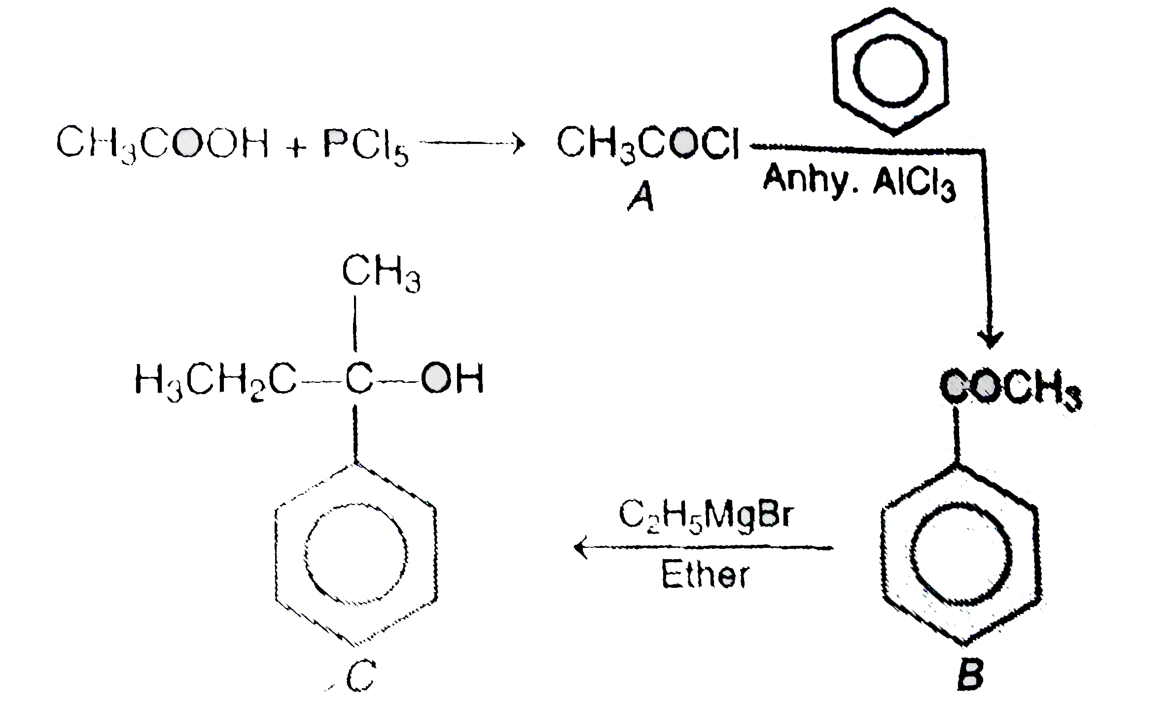 In a set of the given reactions, acetic acid yields a product C. `CH_(3