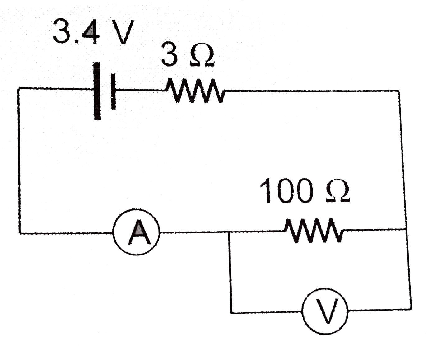 (a) A cell of emf `3.4 V` and internal resistance `3 Omega` is connected to an ammeter having