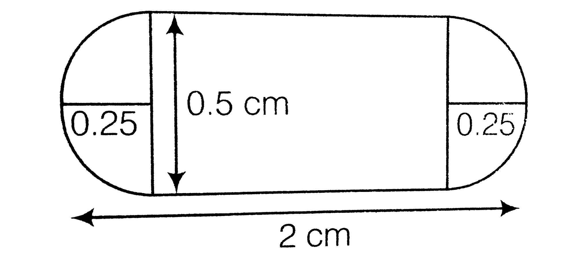 A medicine capsule is the shape of a cylinder of diameter 0.5 cm with two hemisphere stuck to