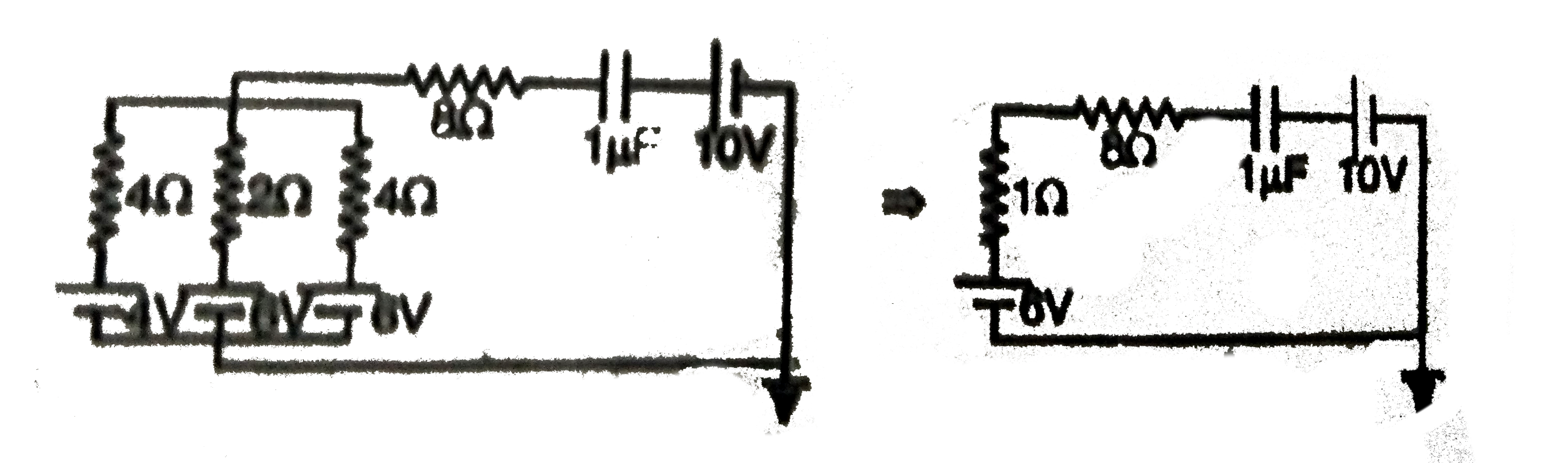 Figure shows a part of network of a capacitor and resistors. The
