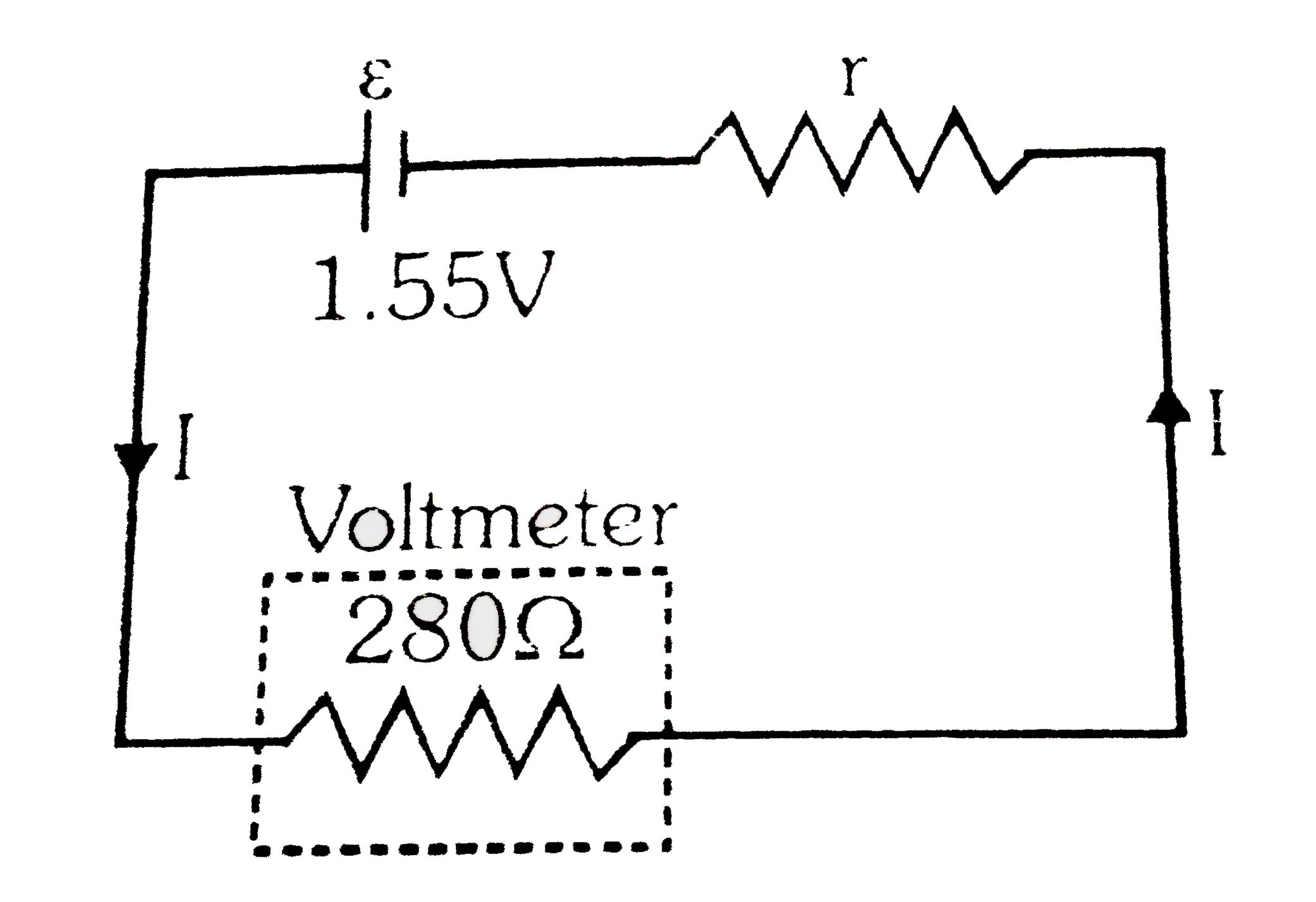 A voltmeter reads the potential difference across the terminals of an