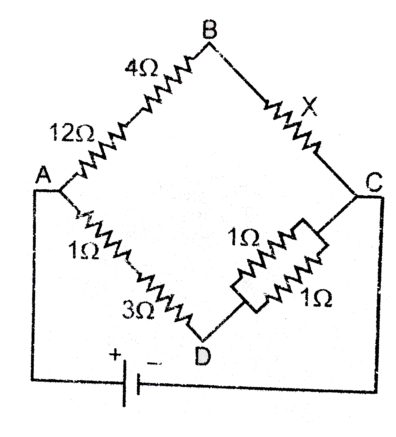 In the arrangement of resistances shown in the circuit. The potential