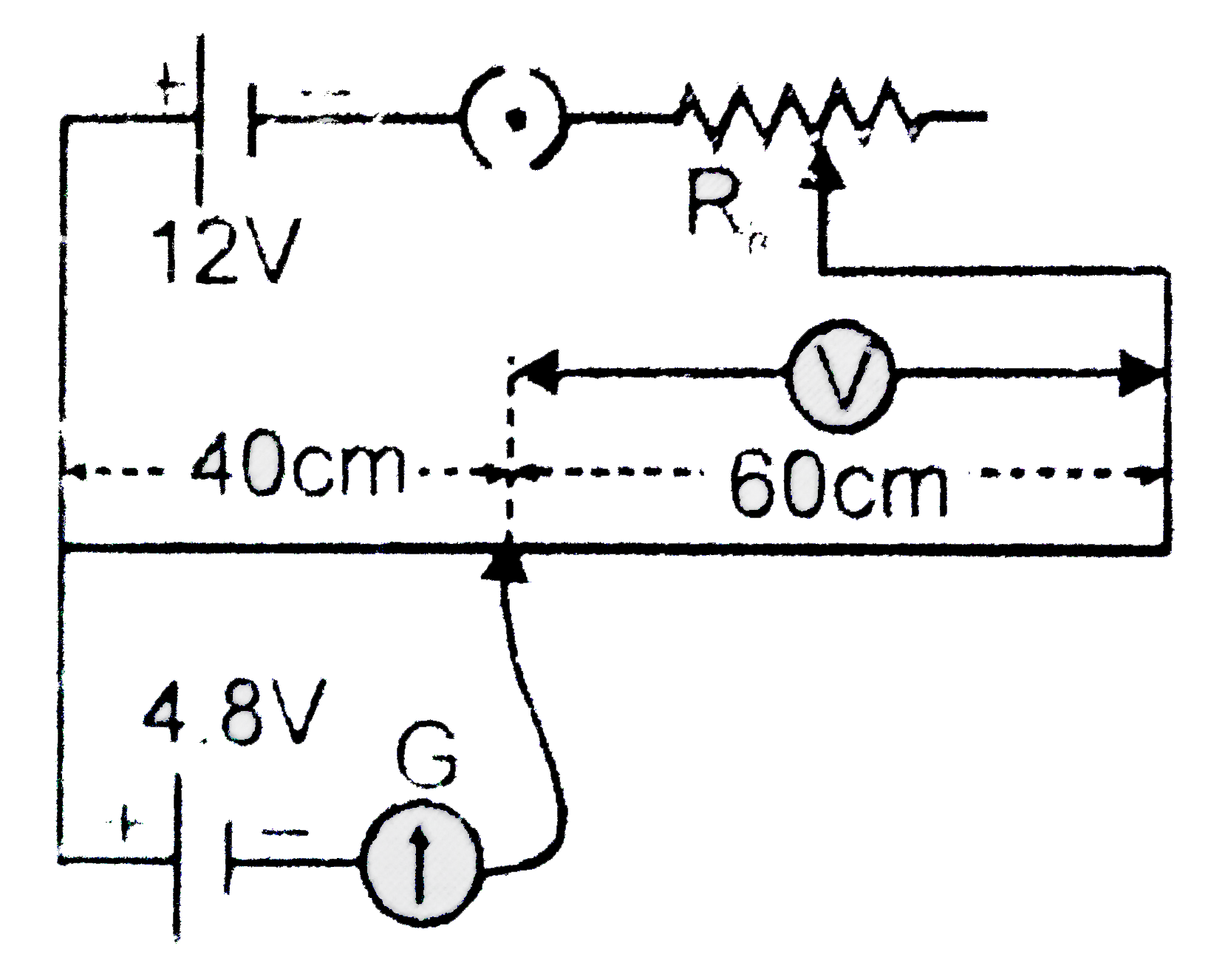 In the following circuit the reading of the voltmeter will be