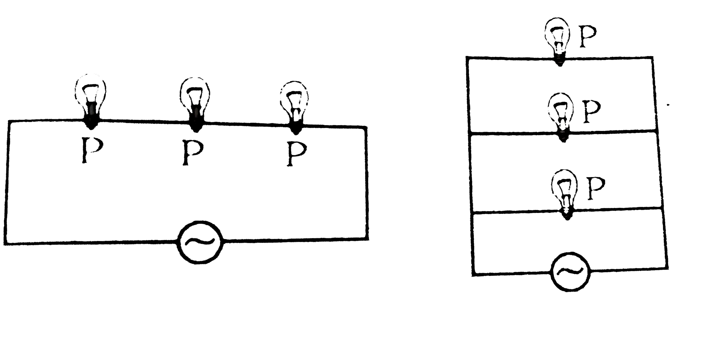 When three identical bulbs are connected in series. The consumed power