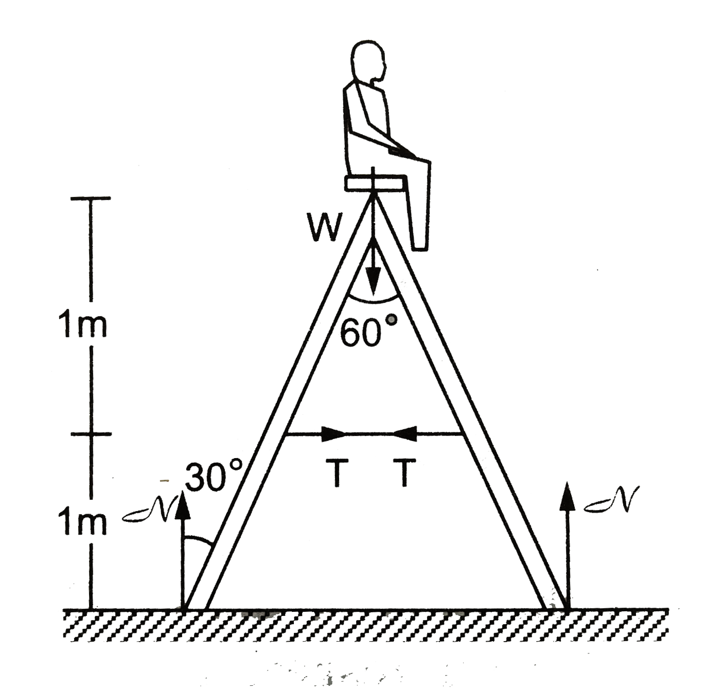 The ladder shown in figure has negligible mass and rests on a