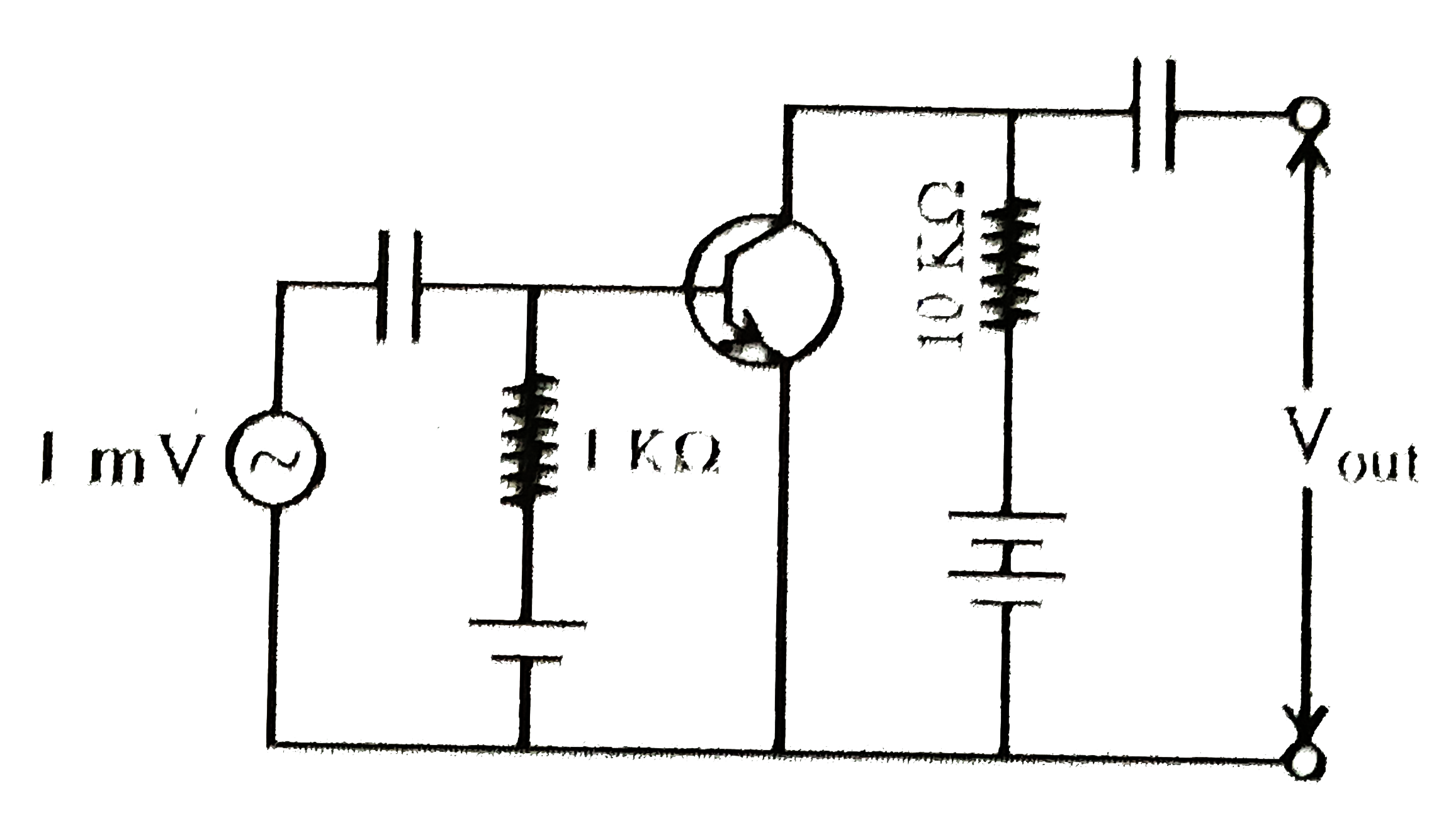 In the following common emitter configuration an npn transistor with current gain `beta` = 100